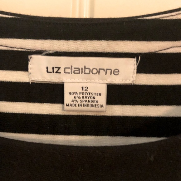 🍃Pick 3/$21- Liz Claiborne Black and White Stripe Fit and Flare Dress- Size 12 - Picture 5 of 5